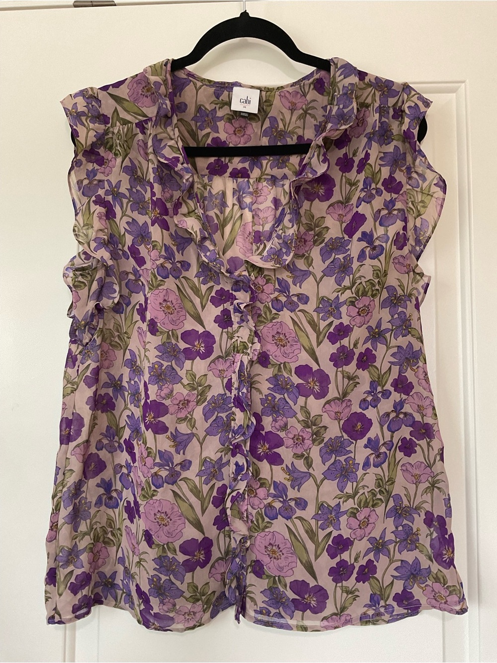 CAbi Lavender and Purple Floral Ruffle Blouse